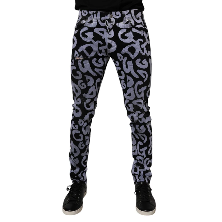 Black Logo Monogram Cotton Skinny Denim Jeans Clothing - Men