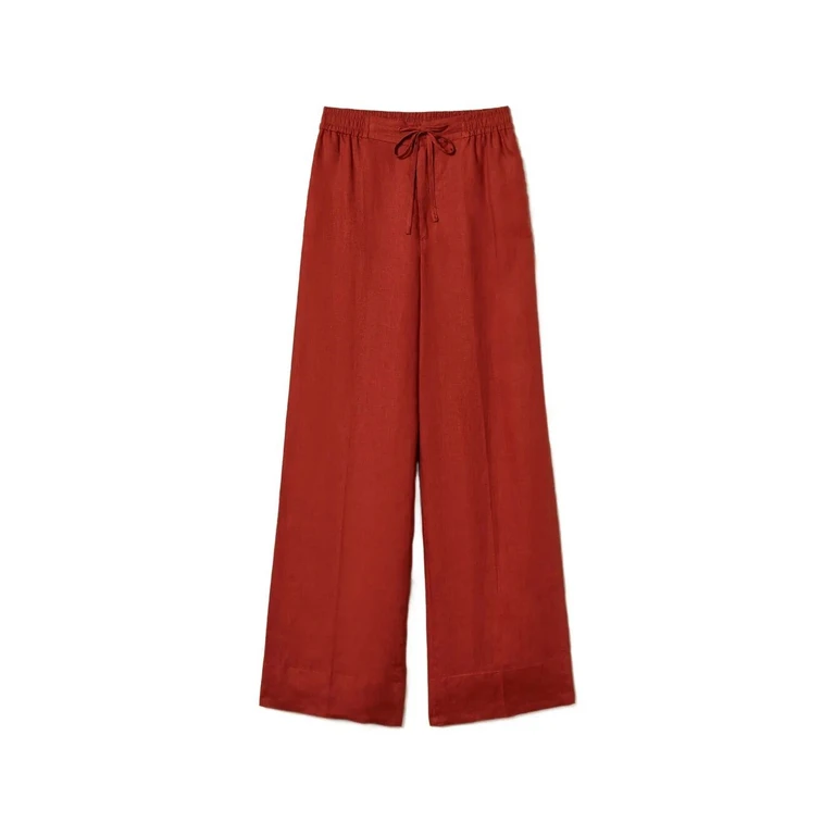 Twin Set Wide Leg Pants With Drawstring And `T` Embroidery