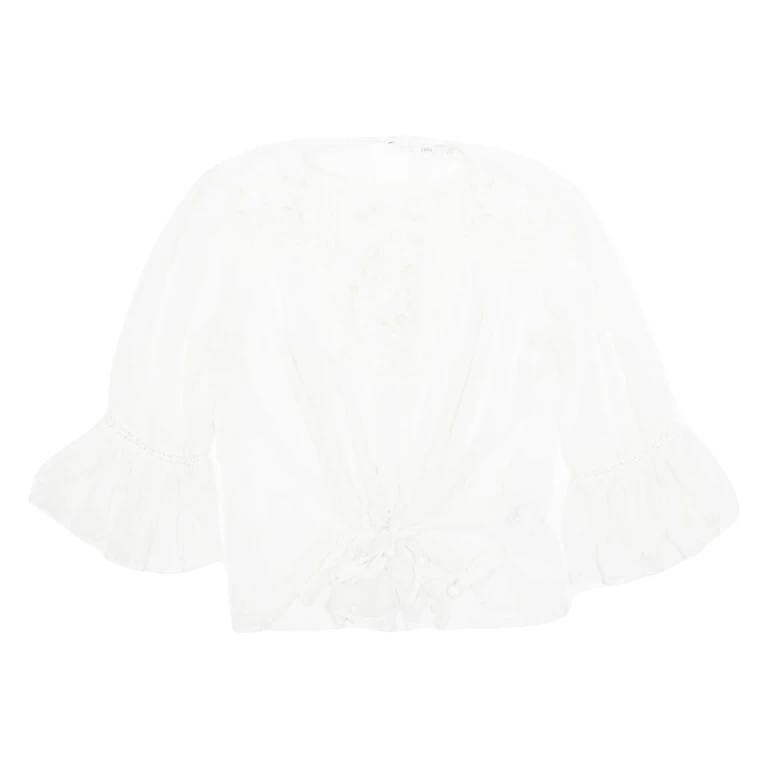 ZARA Sheer Womens Blouse White 3/4 Sleeve S