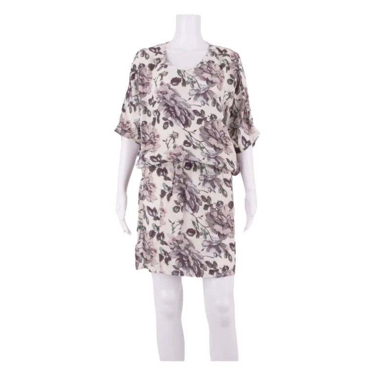 GANNI Womens Day Dress Cream Viscose Floral Short Sleeve Midi S