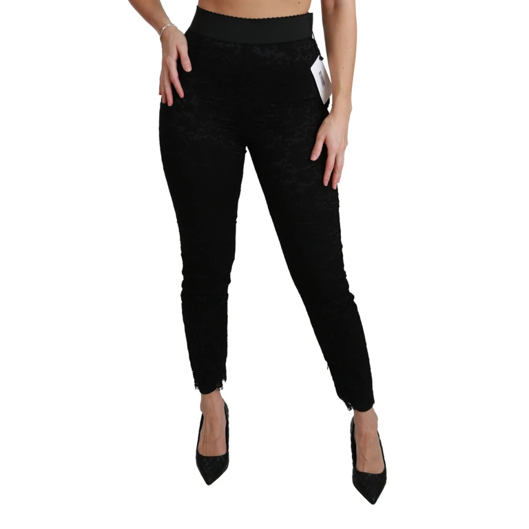 Dolce & Gabbana Black Lace Skinny High Waist Cotton Pants Viscose Polyamide - Women