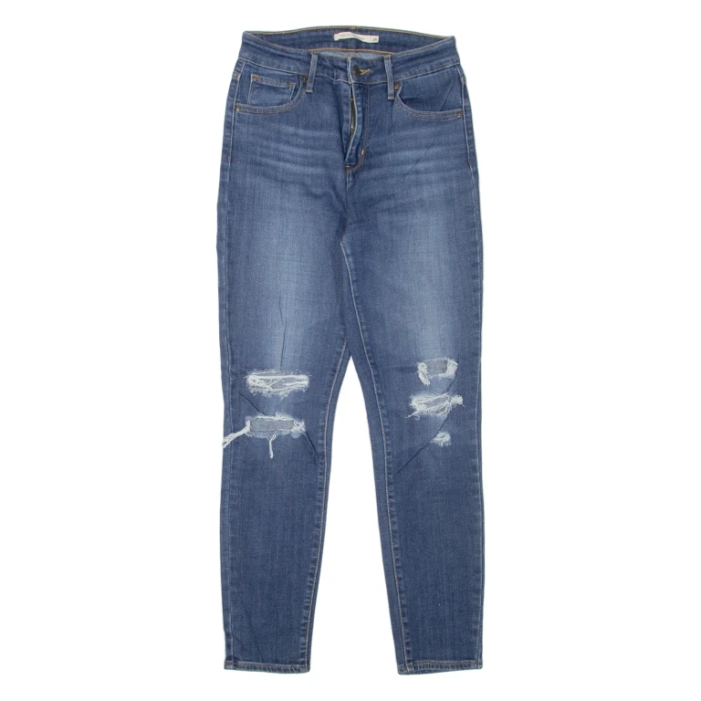 LEVI'S 721 High Rise Distressed Womens Jeans Blue Slim Skinny W26 L27