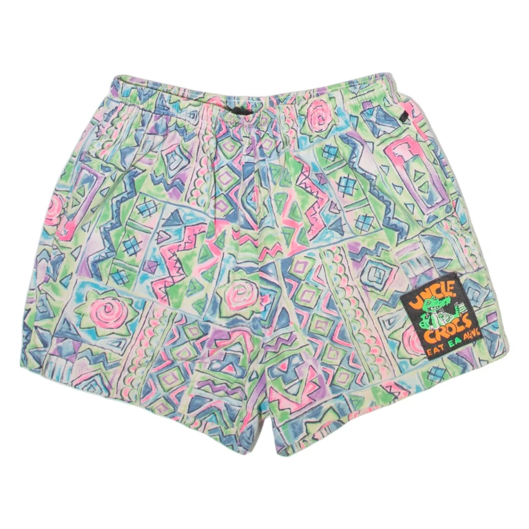 UNCLE CROCS Mens Swimming Shorts Green Crazy Pattern XS W24