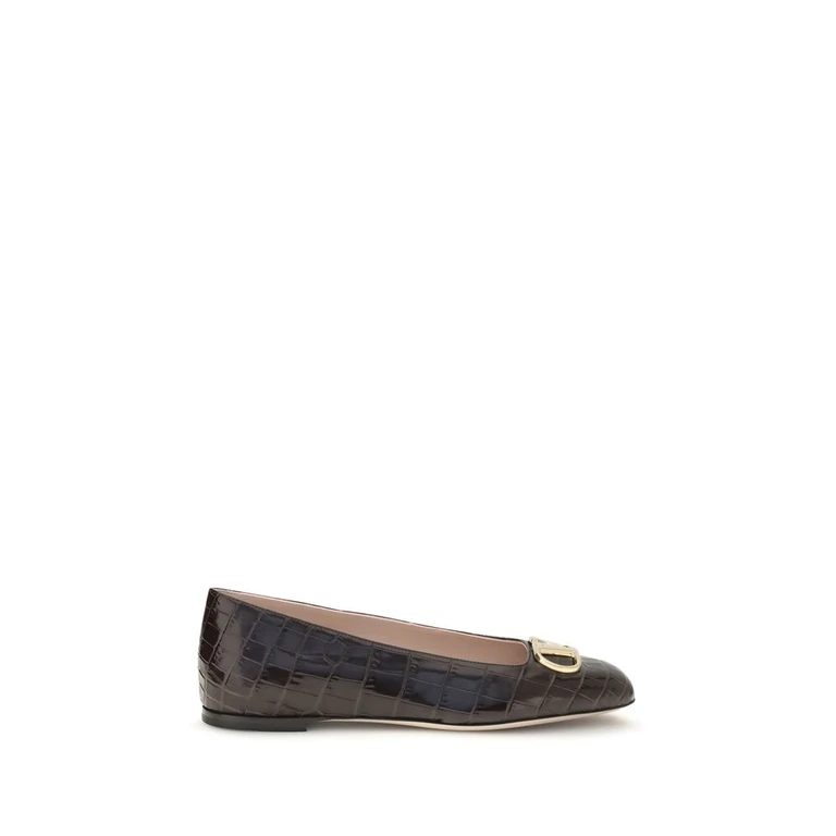 Valentino Garavani Brown Calf Leather Bos Taurus Ballet Flats - Women