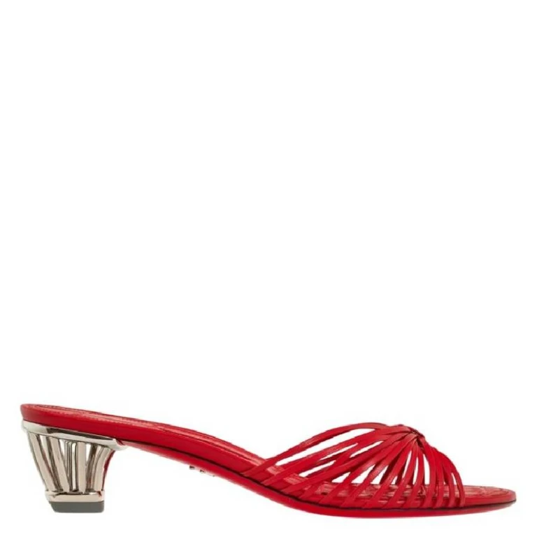 Cage Heel Leather Slide Sandals, Size 7 C