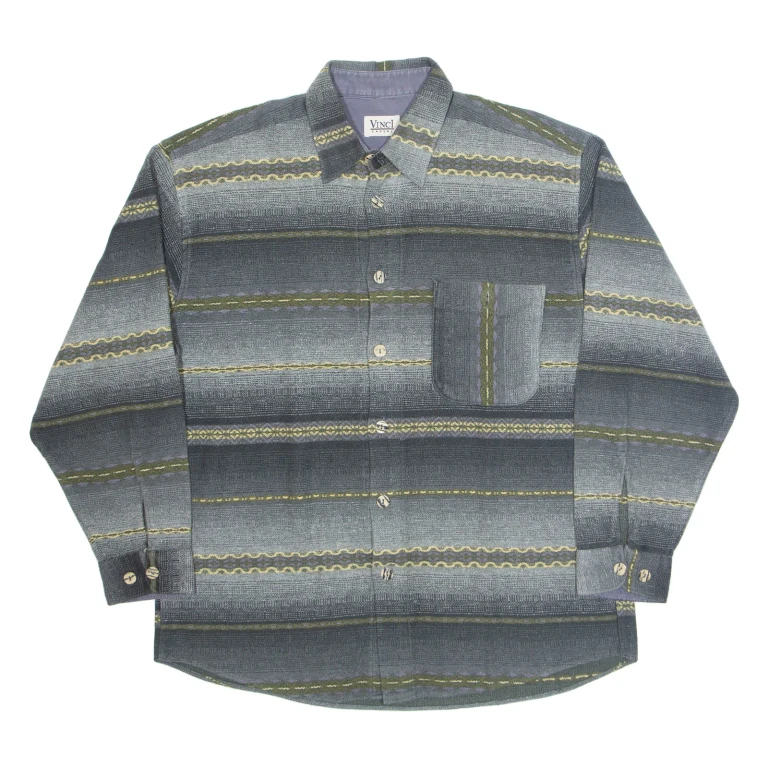 VINCI Mens Shirt Grey Striped Long Sleeve L