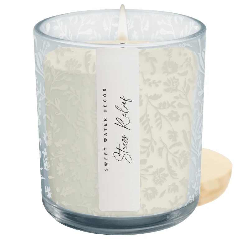 Stress Relief Soy Candle - Blue Tinted Glass Jar - 12 oz