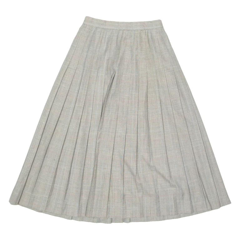 Womens Pleated Skirt Beige Midi Check UK 4