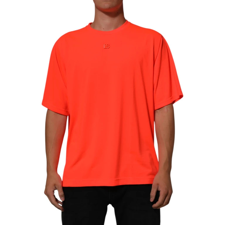 Dolce & Gabbana Neon Orange Polyester Men Crew Neck T-Shirt - Men