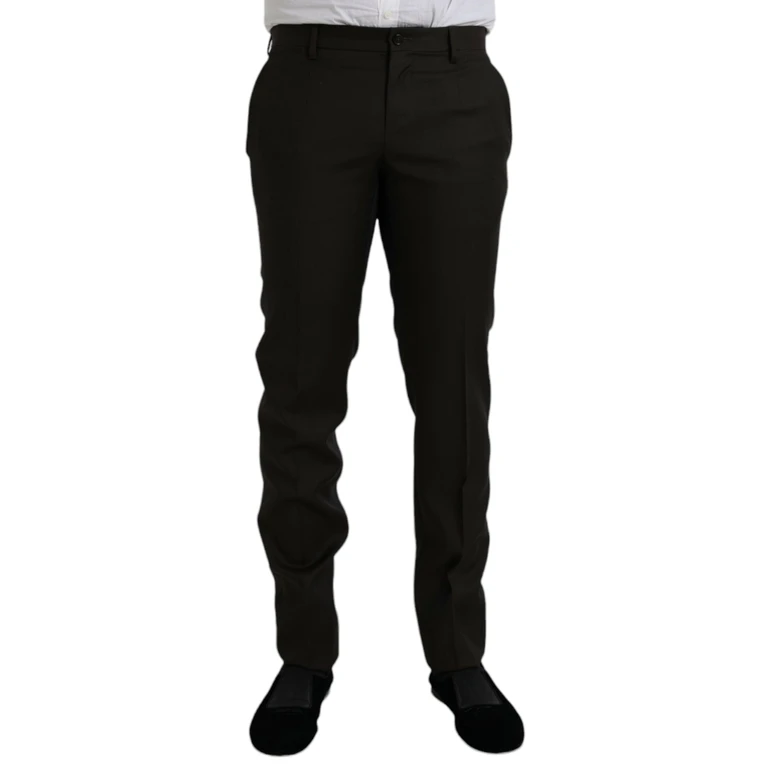 Dark Brown Wool Slim Fit Formal Pants Virgin Silk - Men