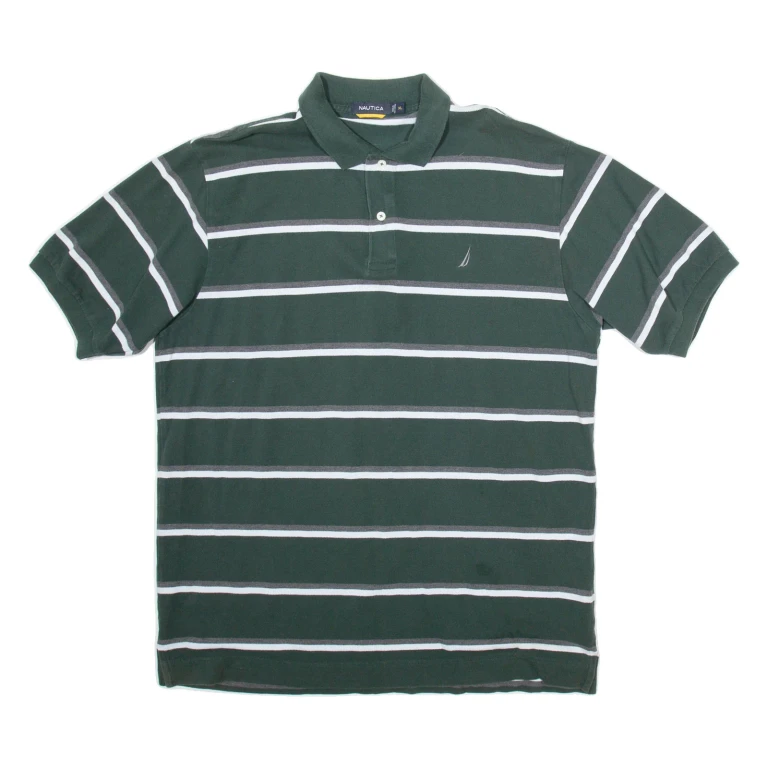 NAUTICA Mens Polo Shirt Green Striped XL