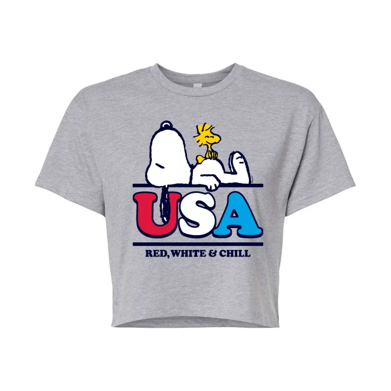 Red White and Chill - Juniors Cropped Graphic T-Shirt
