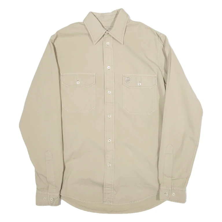 MURPHY Mens Plain Shirt Beige Long Sleeve M