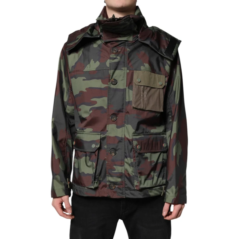 Dolce & Gabbana Multicolor Camouflage Button Hooded Jacket Polyester Cotton Clothing - Men
