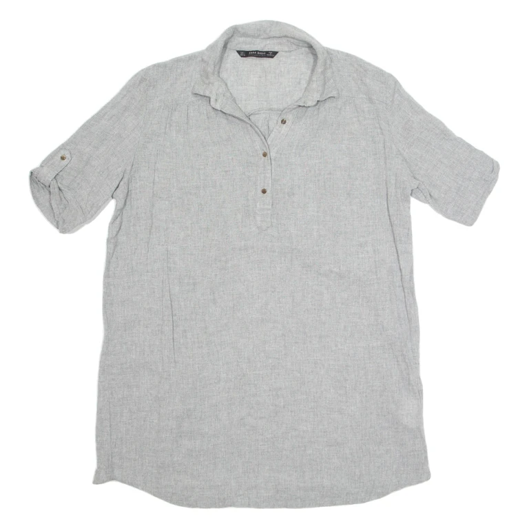 ZARA Womens Shirt Dress Grey Short Sleeve Knee Length L