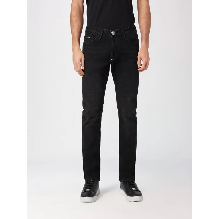 Slim Fit Skinny Jeans in Cotton Denim with Metal Logo (LABCMDT3453PDE004N02ED)