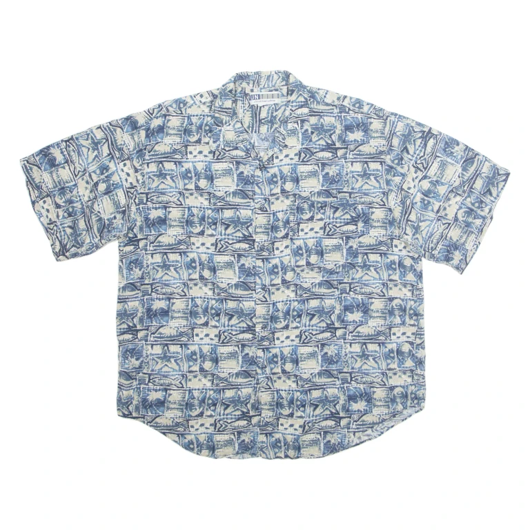 UNTIED Mens Hawaiian Shirt Blue Crazy Pattern XL