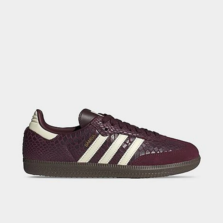 adidas Women's Originals Samba OG Crocodile Casual Shoes in Maroon/Cream White/Gold Metallic Size: 5.0