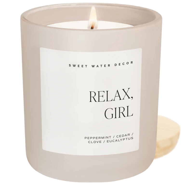 Relax Girl Soy Candle - Tan Matte Jar - 15 oz (Relaxation)