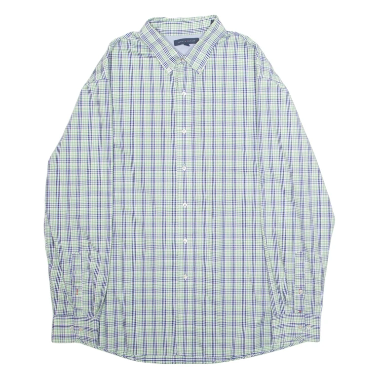 TOMMY HILFIGER Mens Shirt Green Plaid Long Sleeve XL