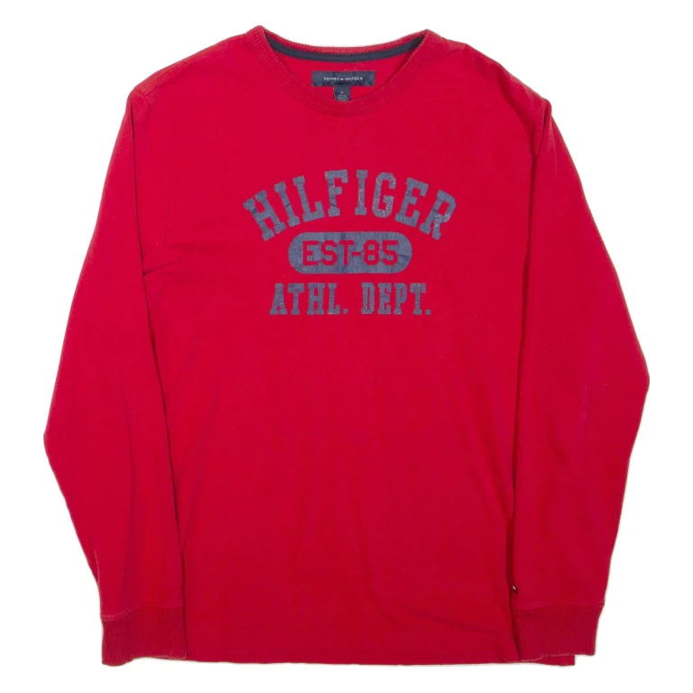 TOMMY HILFIGER Mens T-Shirt Red Long Sleeve M