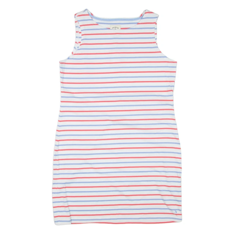 JOULES Premium Womens Day Dress White Striped Sleeveless Knee Length UK 14