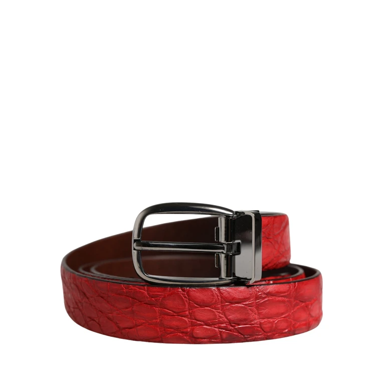 Dolce & Gabbana Men Red Exotic Leather Metal Buckle Belt Caiman - Men