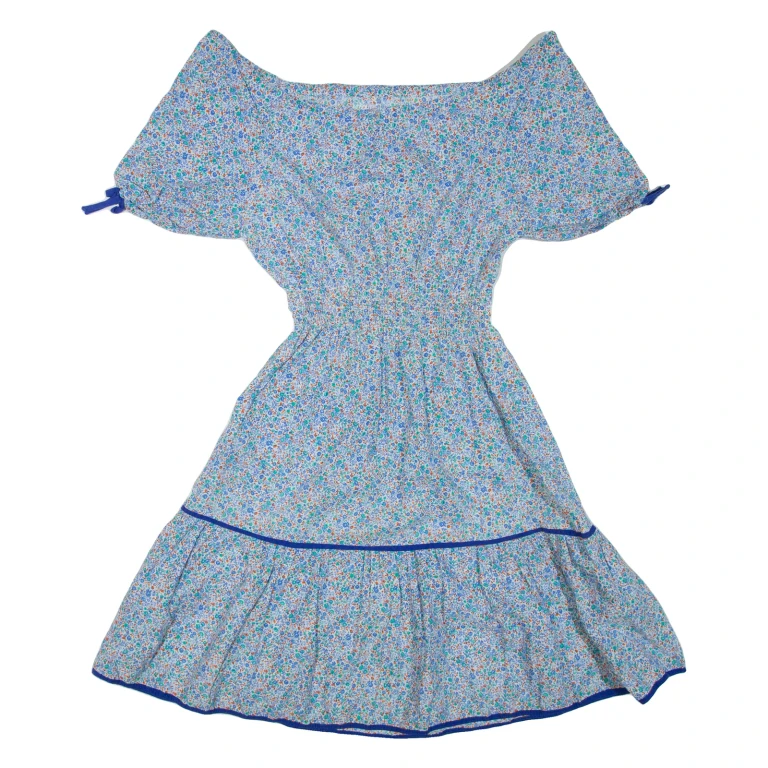 Womens Day Dress Blue Floral Short Sleeve Short S