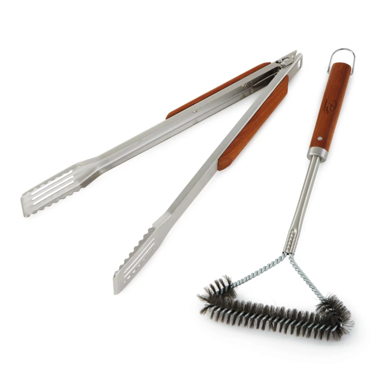 2Pc Stainless Steel BBQ Tongs and Brush Set