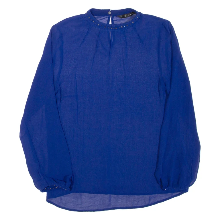 ZARA Sheer Womens Blouse Blue Long Sleeve S