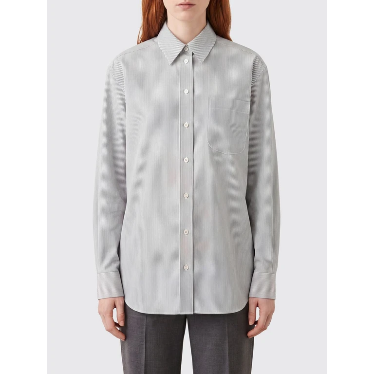 Striped Cotton Shirt with Classic Collar and Asymmetric Hem (10477W4591WBS)