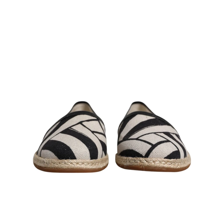 Dolce & Gabbana Black White Stripes Slip On Espadrille Shoes And Linen Leather - Men