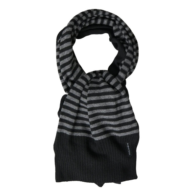 Dolce & Gabbana Black Gray Stripe Wool Neck Wrap Shawl Scarf And Viscose Nylon Cashmere - Men