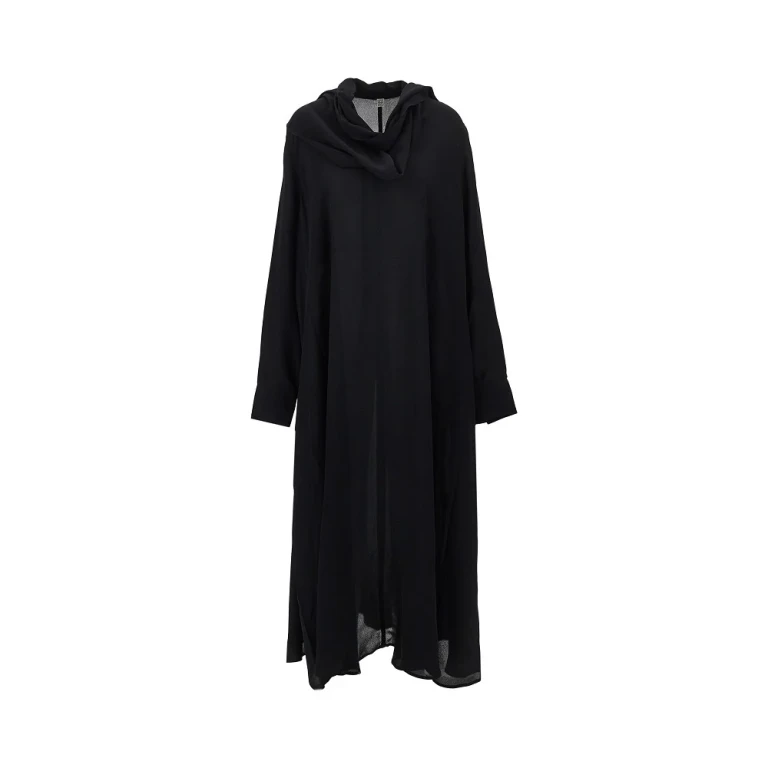 Crepe de chine long dress with scarf detail Woman 36