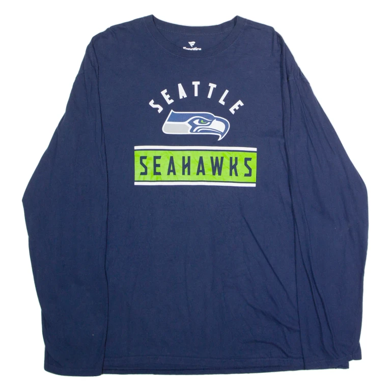 FANATICS Seattle Seahawks Mens T-Shirt Blue Long Sleeve USA Crew Neck XL