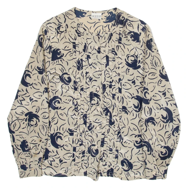 RUSS Womens Printed Shirt Beige Long Sleeve 90s Floral M