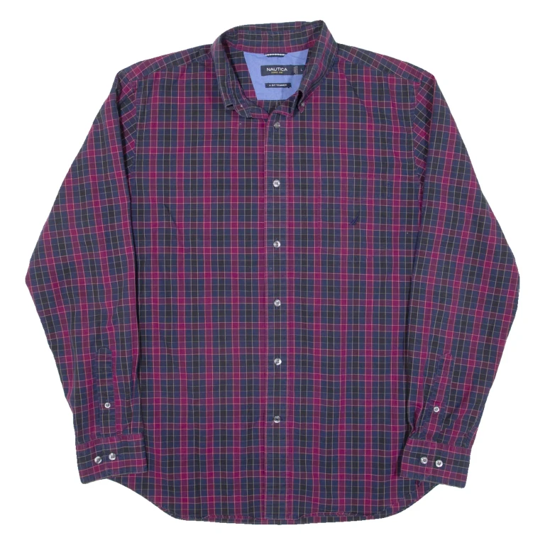 NAUTICA Mens Shirt Purple Check Long Sleeve L