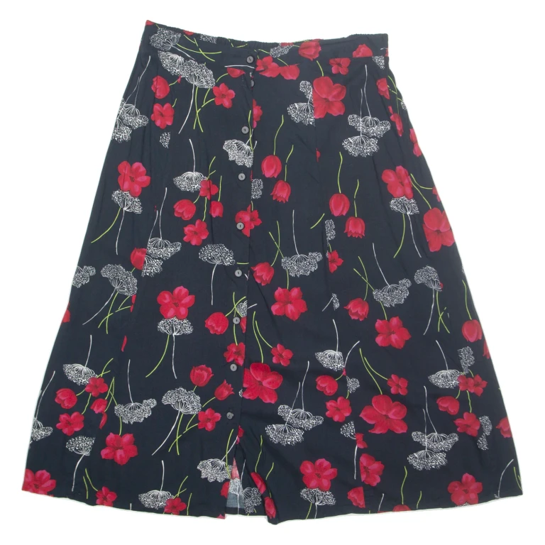 SAG HARBOUR Womens A-Line Skirt Black Midi Floral XL