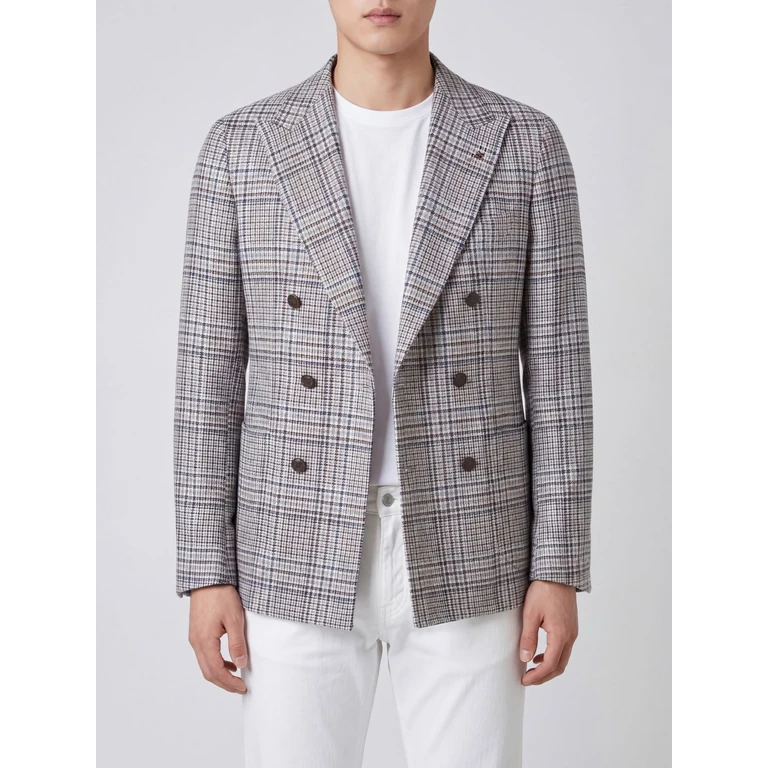 Blazer croisé Tagliatore marron à motif tartan