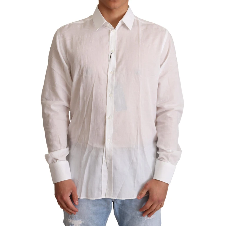 Dolce & Gabbana White Cotton Floral Pattern Martini Shirt - Men