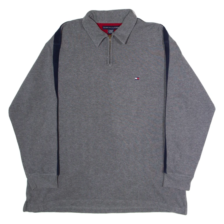 TOMMY HILFIGER Mens Jumper Grey Collared Tight Knit L