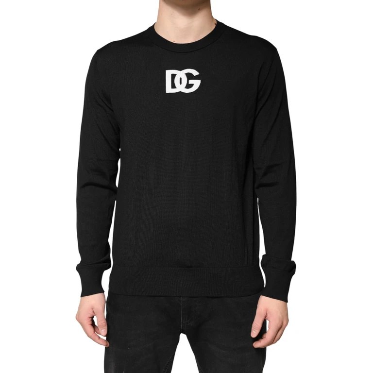 Dolce & Gabbana Black Wool Dg Crew Neck Men Pullover Sweater Pl+wv Clothing - Men