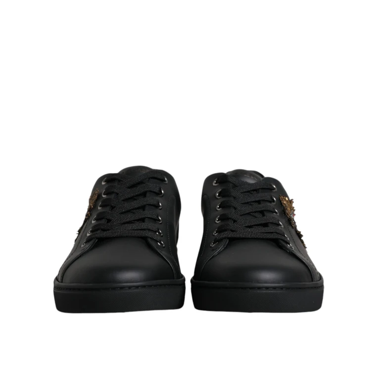 Dolce & Gabbana Black London Sacred Heart Men Sneakers Shoes Calf Leather - Men