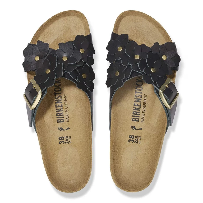 Unisex Siena Flower II Embellishment Natural Leather Black