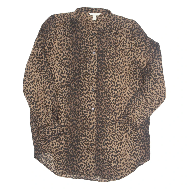 H&M Womens Printed Blouse Brown Long Sleeve Animal Print S