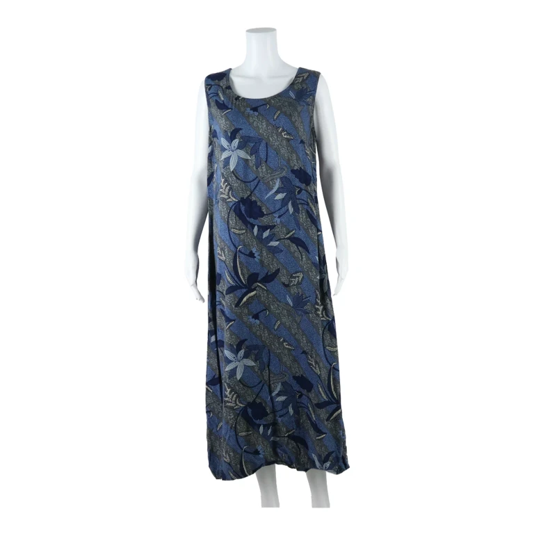 Womens Shift Dress Blue Floral Sleeveless Long 2XL