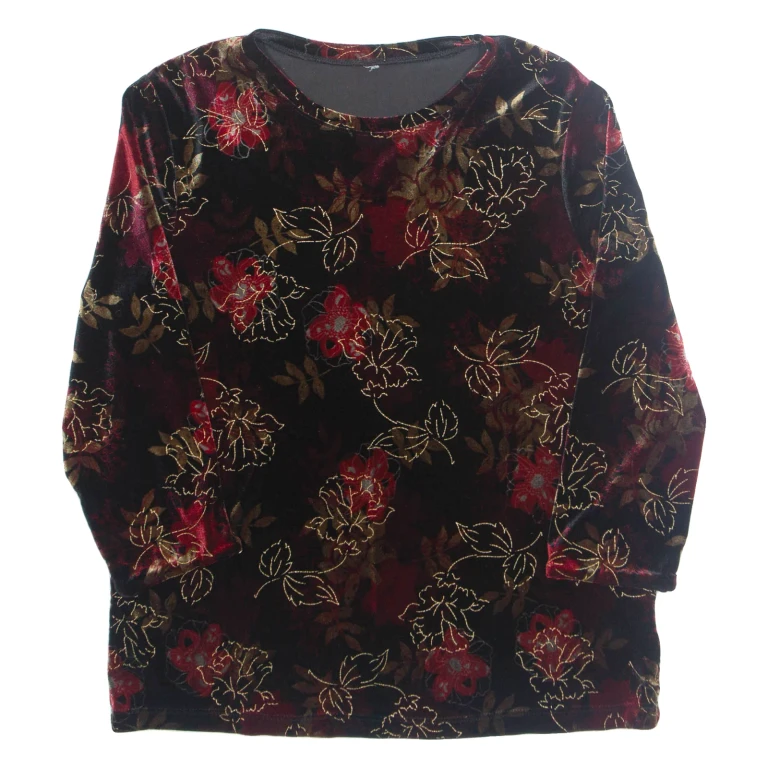 Womens Printed Top Black 3/4 Sleeve Floral M