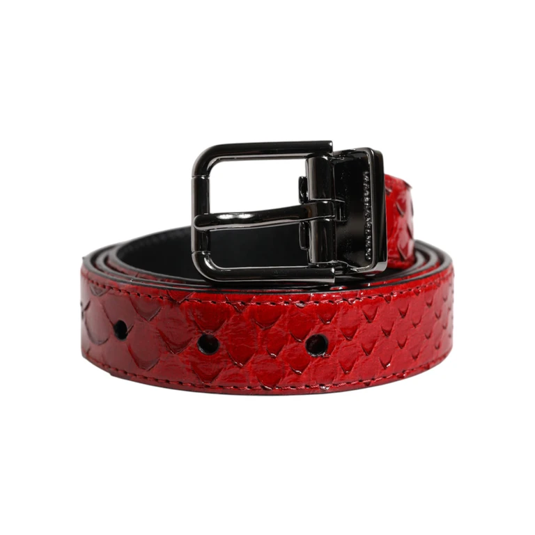 Dolce & Gabbana Red Exotic Leather Brass Metal Buckle Belt Molurus Python - Men