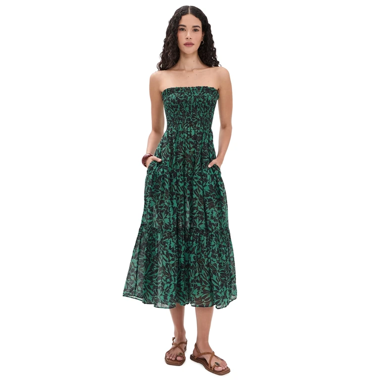 Ulla Johnson Lucca Smocked Coverup Dress Neptune P