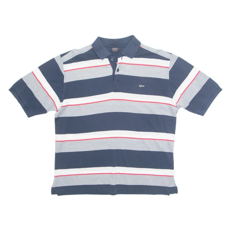 PAUL & SHARK Mens Polo Shirt Blue Striped S
